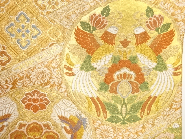  佐賀錦花鳥に菱模様織出し袋帯